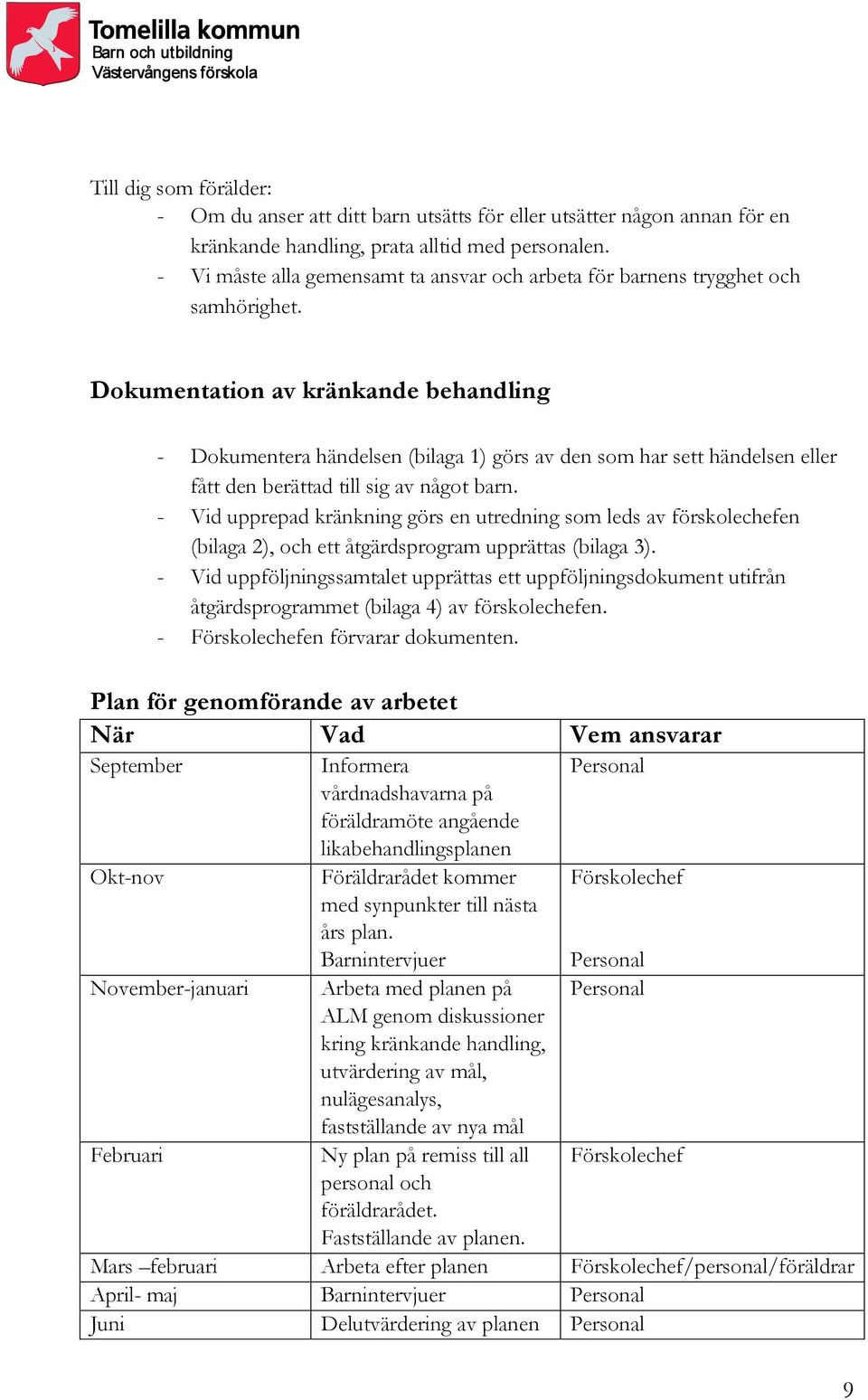 Dokumentation av kränkande behandling - Dokumentera händelsen (bilaga 1) görs av den som har sett händelsen eller fått den berättad till sig av något barn.