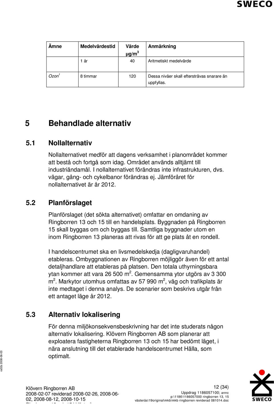 I nollalternativet förändras inte infrastrukturen, dvs. vägar, gång- och cykelbanor förändras ej. Jämföråret för nollalternativet är år 2012. 5.