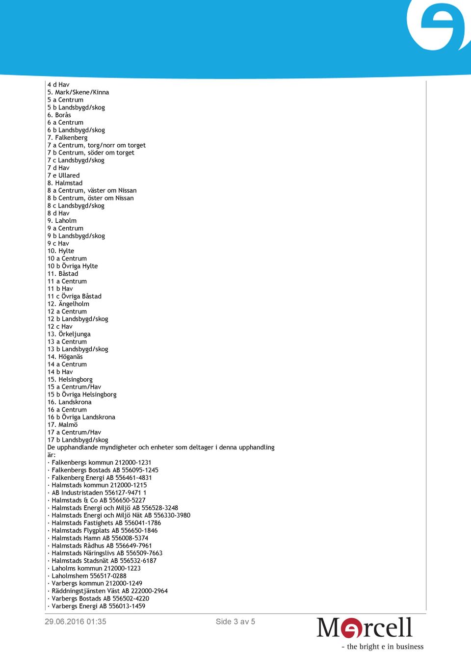 Halmstad 8 a Centrum, väster om Nissan 8 b Centrum, öster om Nissan 8 c Landsbygd/skog 8 d Hav 9. Laholm 9 a Centrum 9 b Landsbygd/skog 9 c Hav 10. Hylte 10 a Centrum 10 b Övriga Hylte 11.