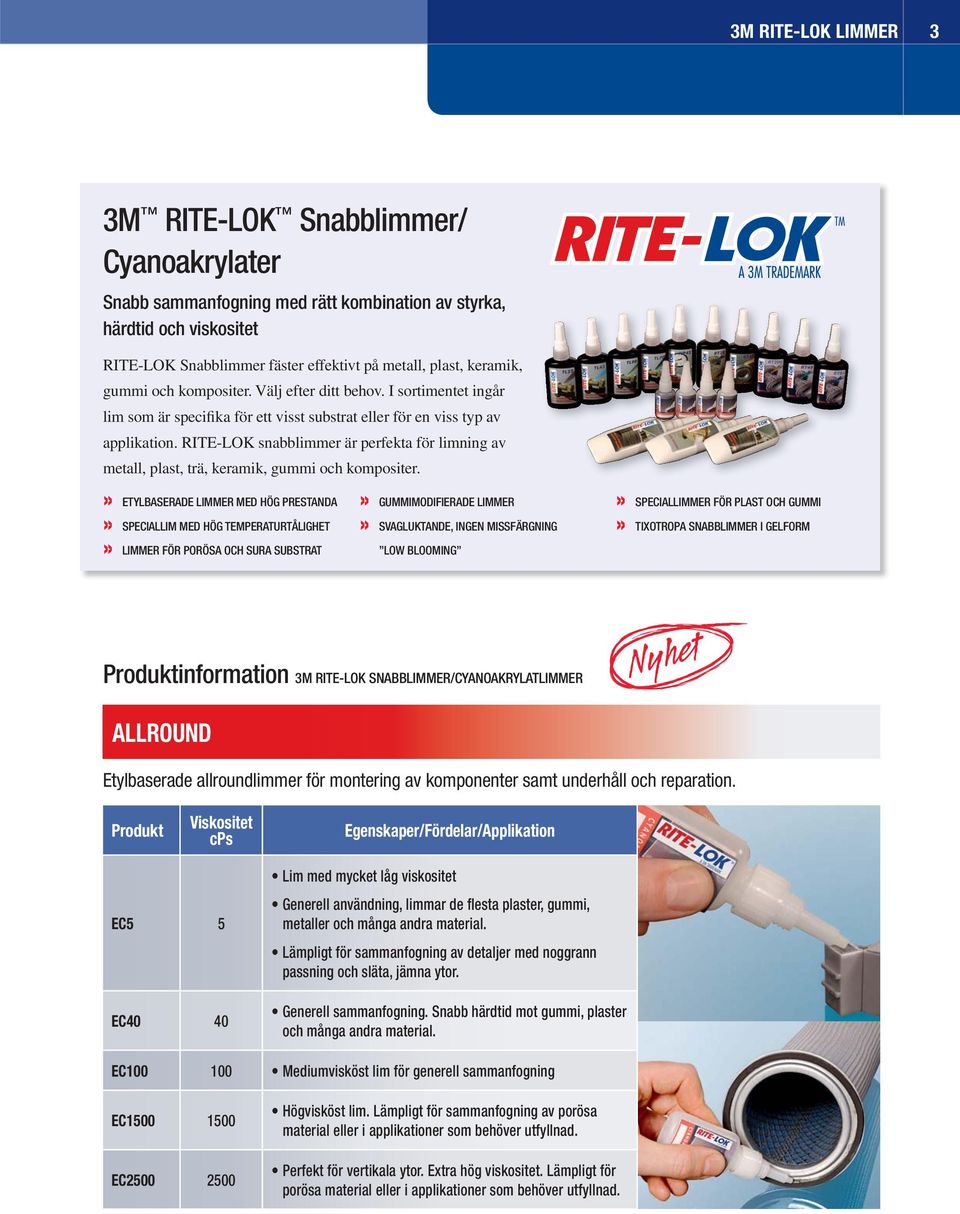 RITE-LOK snabblimmer är perfekta för limning av metall, plast, trä, keramik, gummi och kompositer.