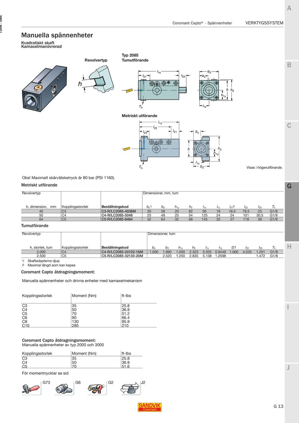 Metriskt utförande Revolvertyp Dimensioner, mm, tum h, dimension, mm Kopplingsstorlek eställningskod b c 1) b 2 h 1y h 2 l 1x l 1z l 21 2) l 22 l 23 T h 40 3 3-R/L2085-4038M 20 38 20 62 95 19 16.5 78.