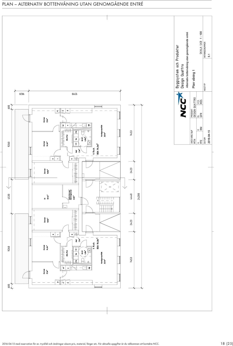 utan genomgående entré ANSVARI BoP PRODUKT MTH DESIN QUATTRO Plan våning 1 A.