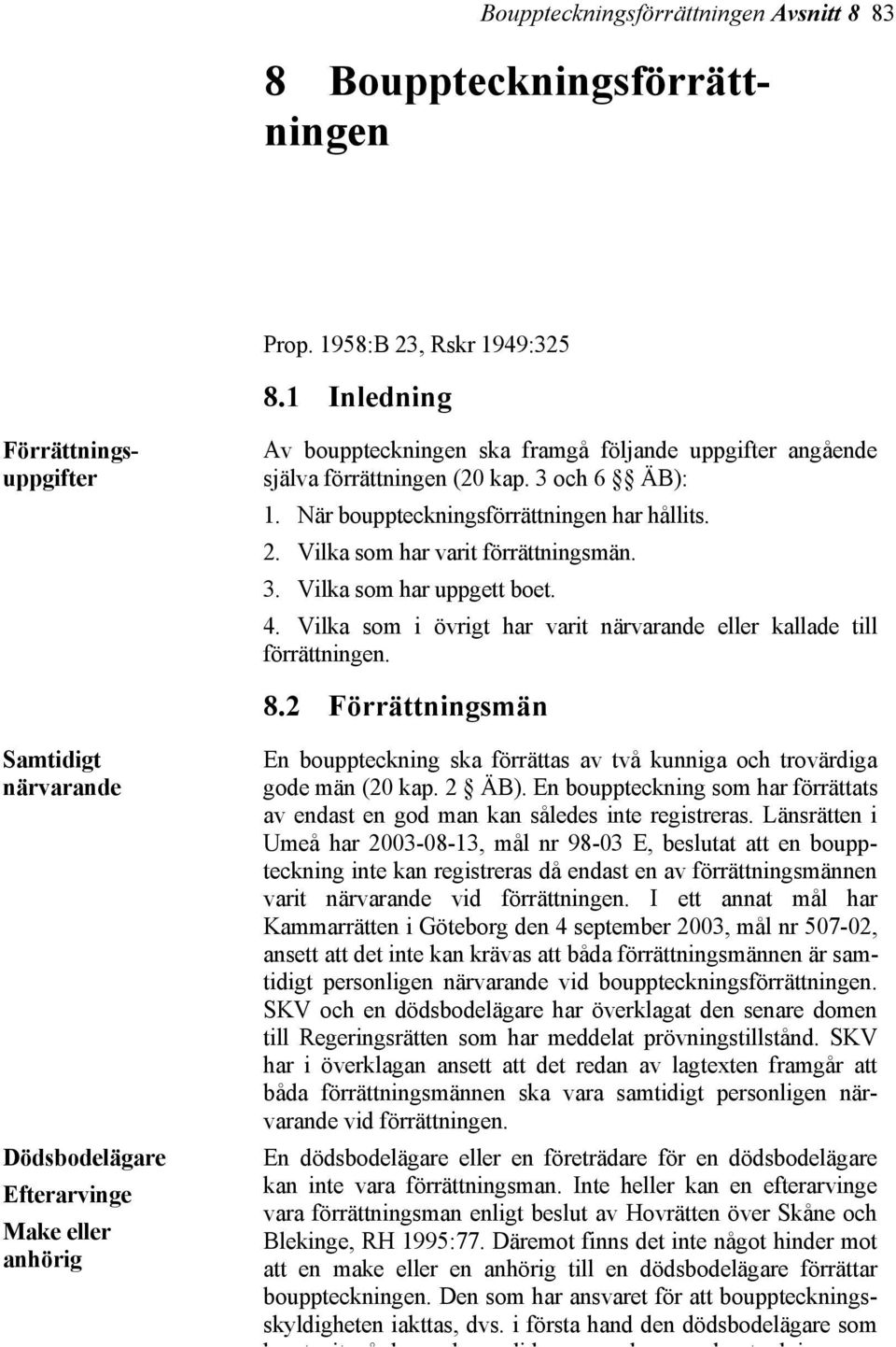 När bouppteckningsförrättningen har hållits. 2. Vilka som har varit förrättningsmän. 3. Vilka som har uppgett boet. 4. Vilka som i övrigt har varit närvarande eller kallade till förrättningen. 8.