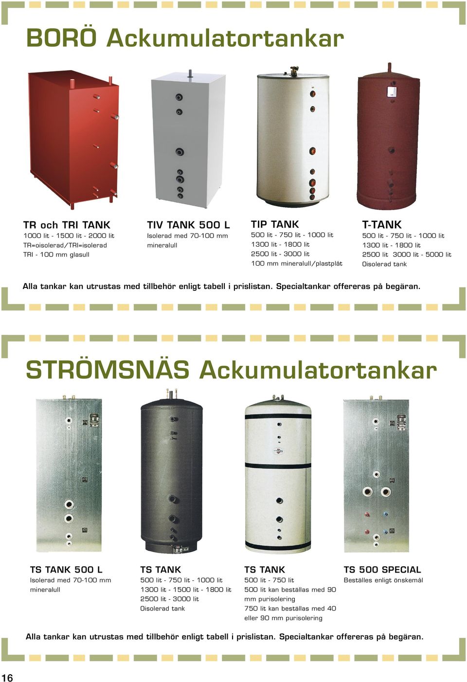 tip tank 500 500 liter - 750 750 liter - 1000 1000 liter 1300 liter -- 1800 liter 2500 liter -- 3000 liter 100 100 mm mm mineralull/plastplåt mineralull/plastplåt ströms NÄs A c KUMULAt ORt ANKAR