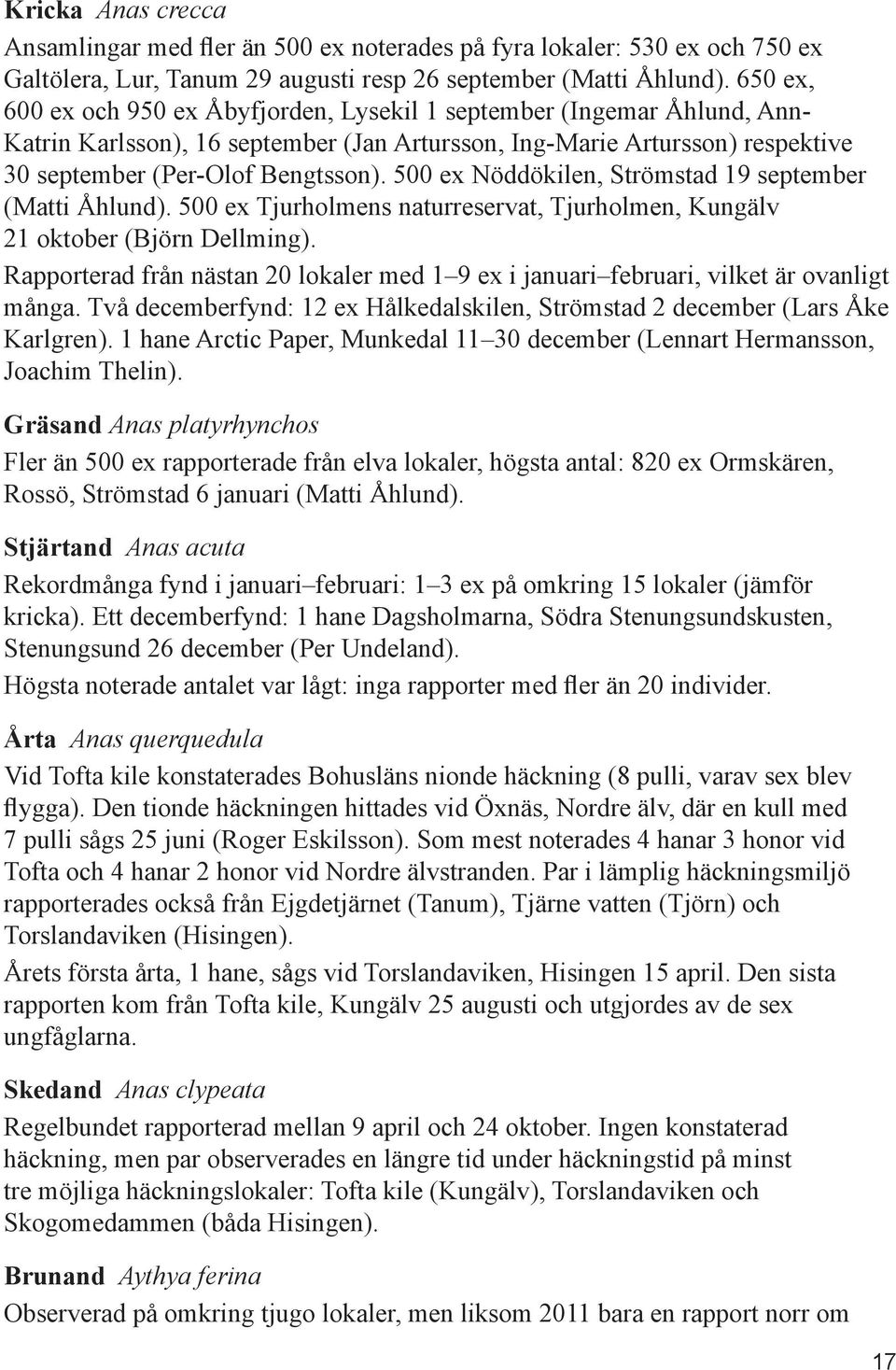 500 ex Nöddökilen, Strömstad 19 september (Matti Åhlund). 500 ex Tjurholmens naturreservat, Tjurholmen, Kungälv 21 oktober (Björn Dellming).