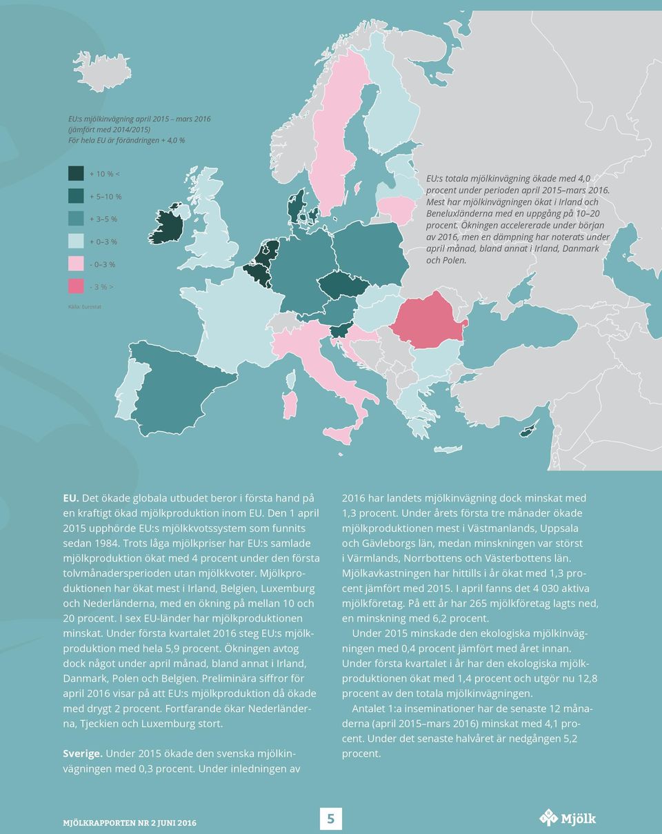 Ökningen accelererade under början av 216, men en dämpning har noterats under april månad, bland annat i Irland, Danmark och Polen. - 3 % > Källa: Eurostat EU.