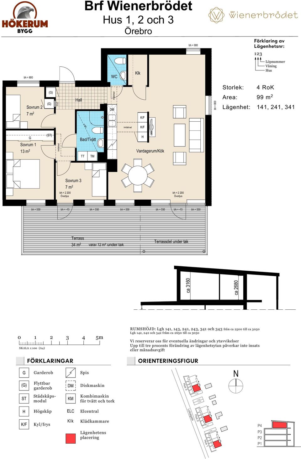 ca 2680 RUMSÖJD: Lgh 11, 13, 21, 23, 31 och 33 från ca 2500 till ca 3050 Lgh 12,