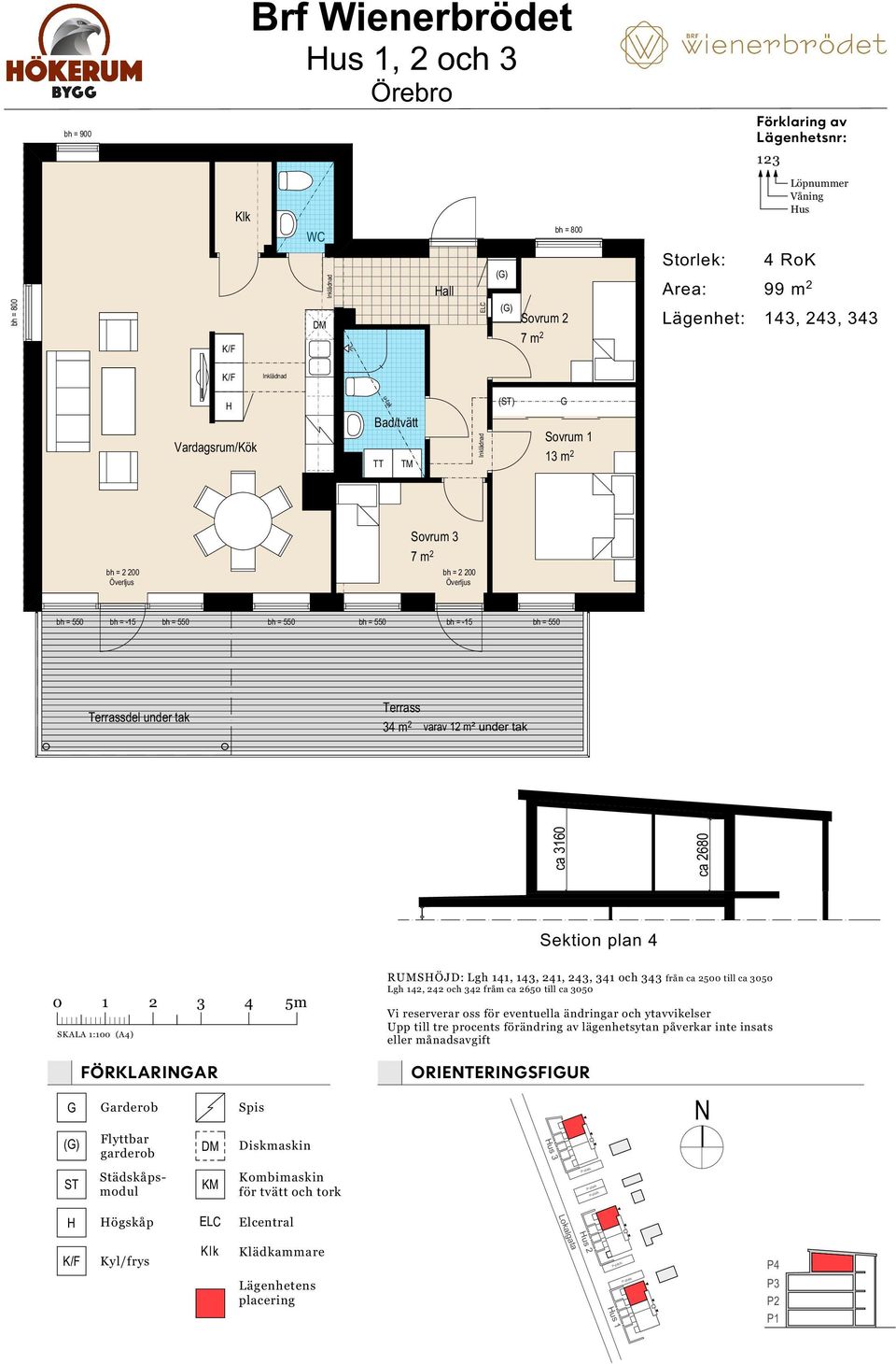 plan RUMSÖJD: Lgh 11, 13, 21, 23, 31 och 33 från ca 2500 till ca 3050 Lgh 12, 22