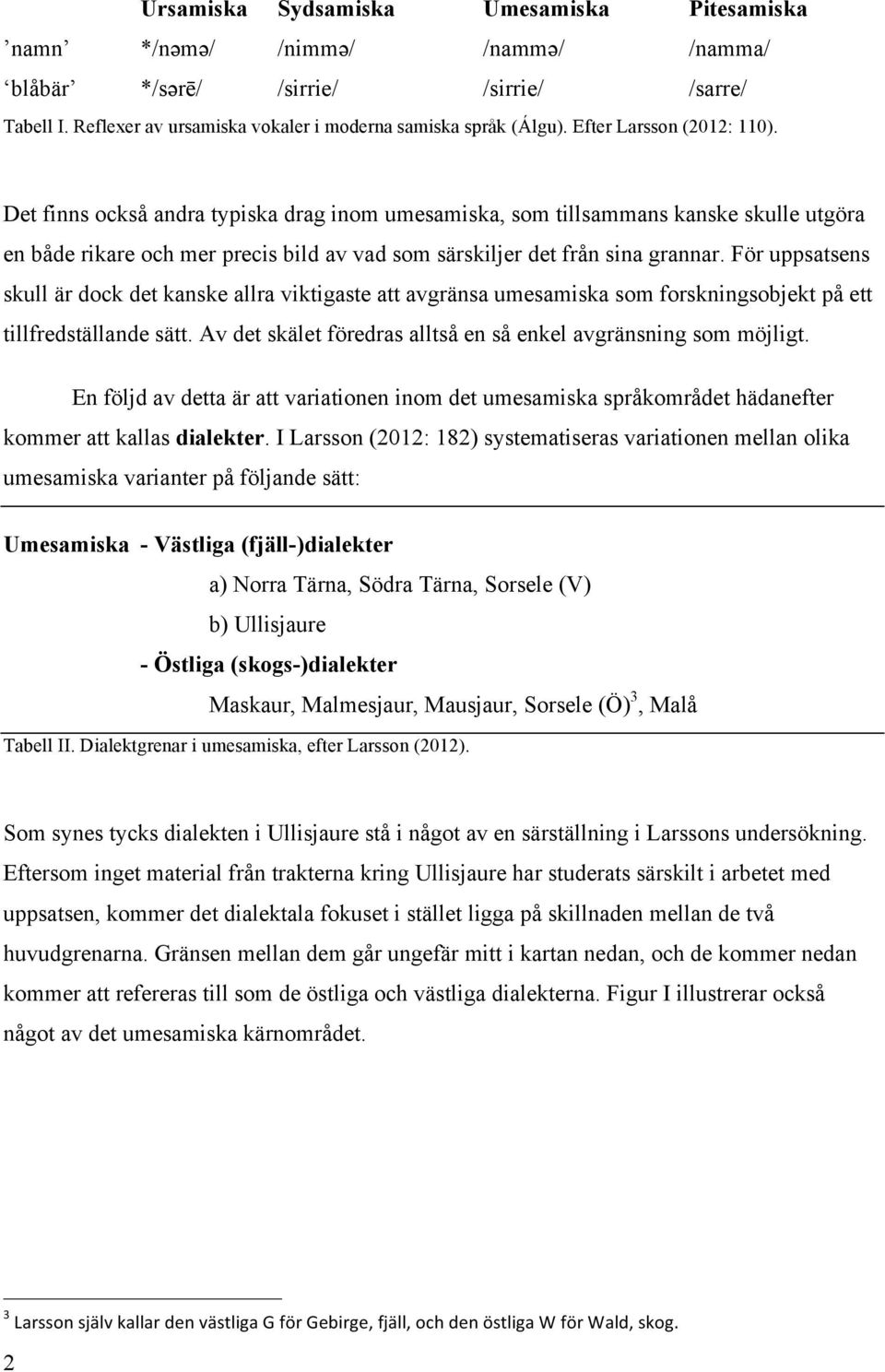 För uppsatsens skull är dock det kanske allra viktigaste att avgränsa umesamiska som forskningsobjekt på ett tillfredställande sätt. Av det skälet föredras alltså en så enkel avgränsning som möjligt.