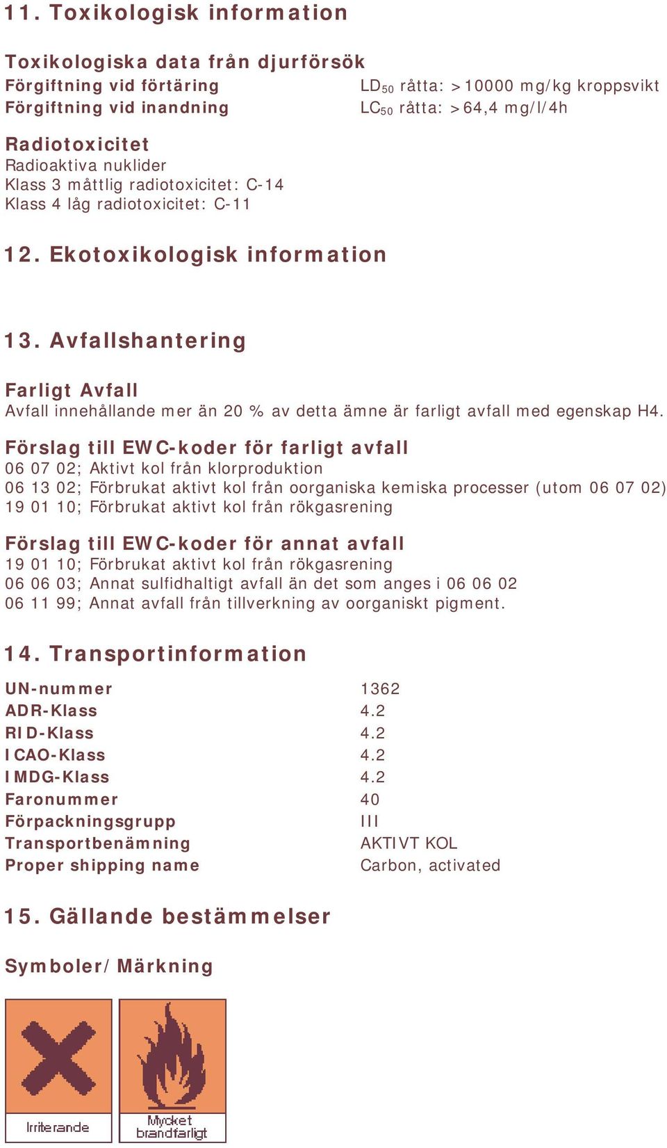 Avfallshantering Farligt Avfall Avfall innehållande mer än 20 % av detta ämne är farligt avfall med egenskap H4.