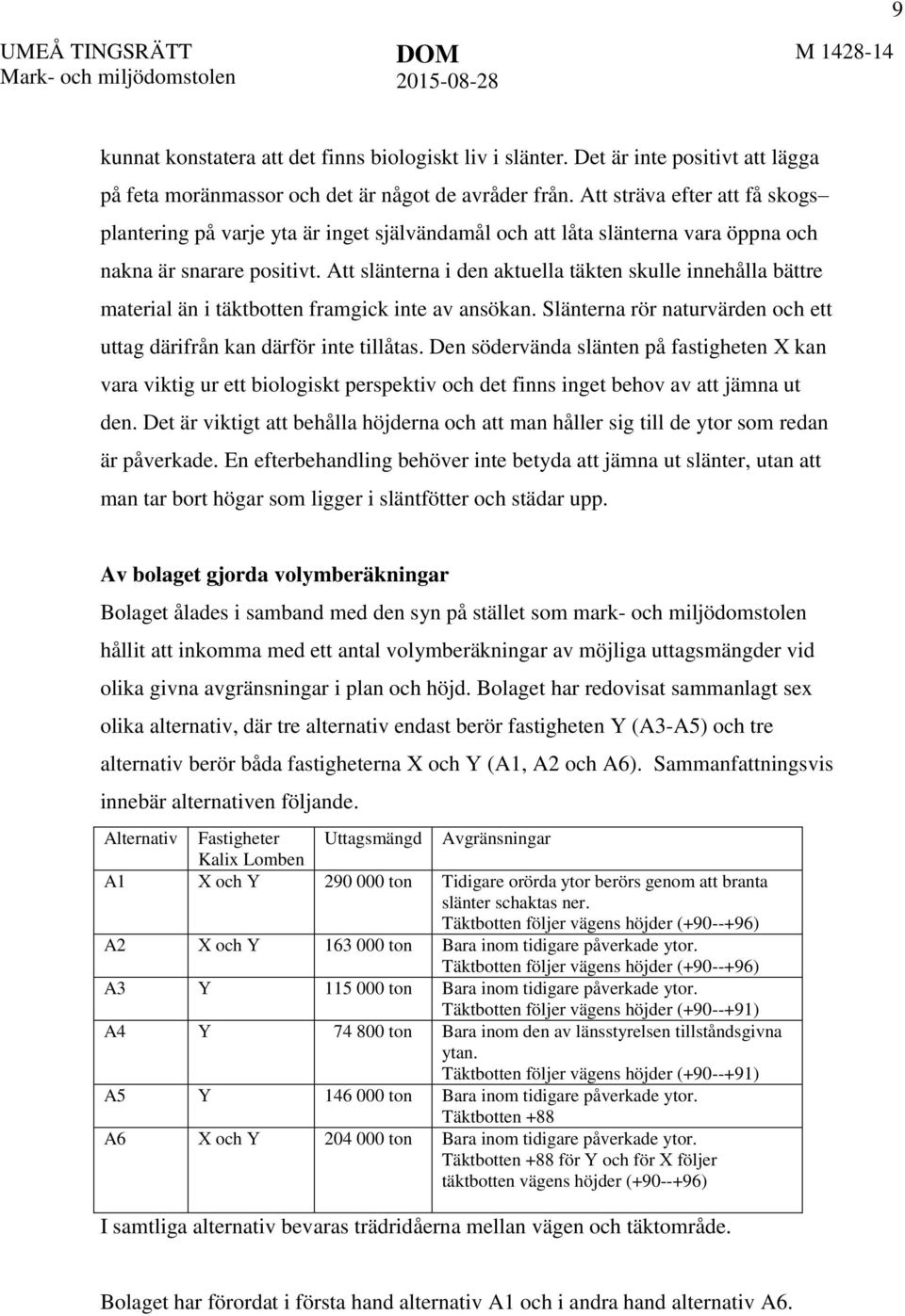 Att slänterna i den aktuella täkten skulle innehålla bättre material än i täktbotten framgick inte av ansökan. Slänterna rör naturvärden och ett uttag därifrån kan därför inte tillåtas.