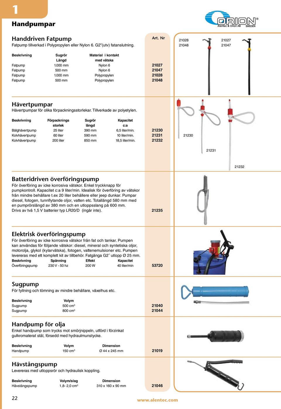 Tillverkade av polyetylen. Förpacknings Sugrör Kapacitet storlek längd c:a Bälghävertpump 25 liter 390 mm 6,5 liter/min. 21230 Kolvhävertpump 60 liter 590 mm 10 liter/min.