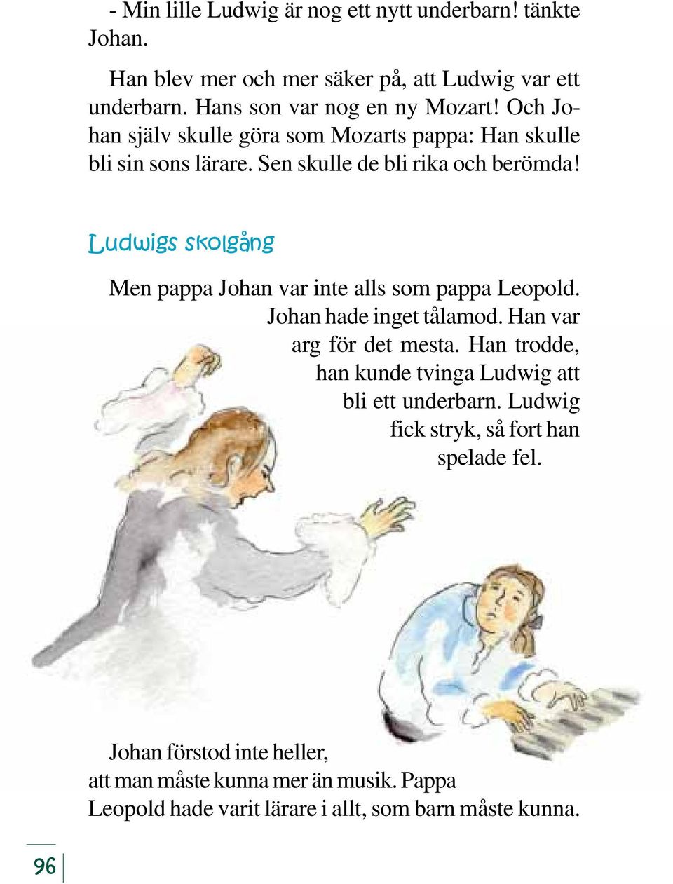 Ludwigs skolgång Men pappa Johan var inte alls som pappa Leopold. Johan hade inget tålamod. Han var arg för det mesta.
