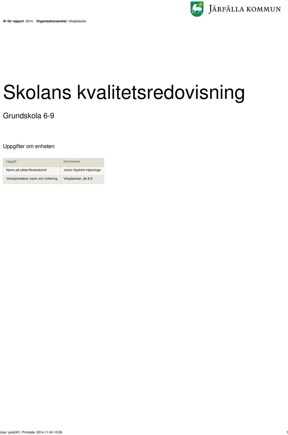 rektor/förskolechef Kommentar Johan Nyström Hjertvinge Verksamhetens