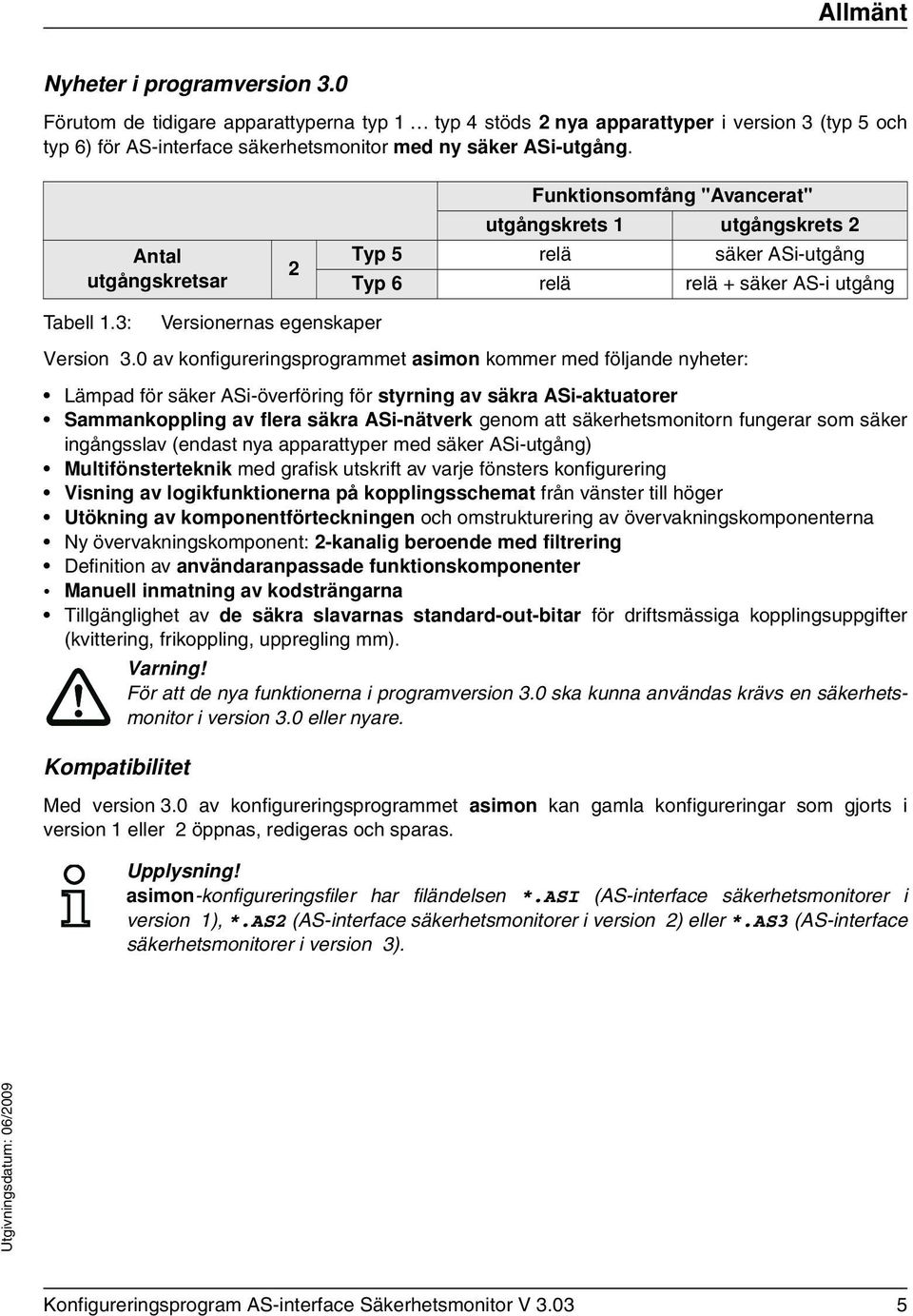 0 av konfigureringsprogrammet asimon kommer med följande nyheter: Lämpad för säker ASi-överföring för styrning av säkra ASi-aktuatorer Sammankoppling av flera säkra ASi-nätverk genom att