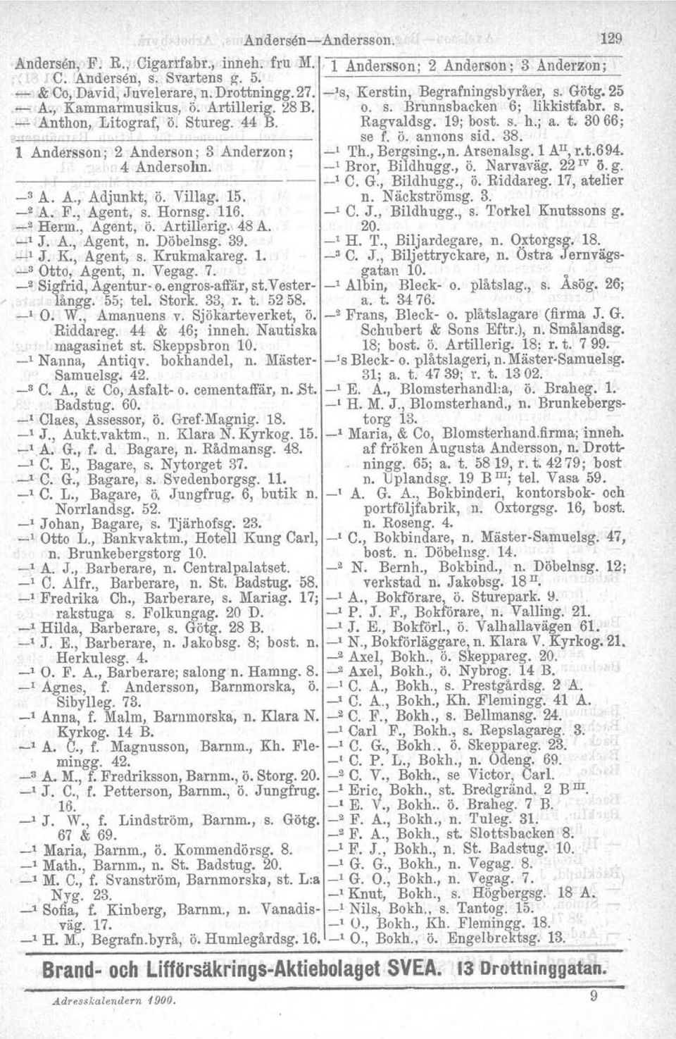 ' 3066; 1 Andersson; 2 Anderson; 3 Anderzon; 4 Andersohn. se f. ö. annons sid. 38. _1 'I'h., Bergsing.,n. Arsenalsg. 1 AH, r.t.694. _, Bror, Bildhugg., Ö. Narvaväg. 22 lv Ö. g. -] C. G., Bildhugg., ö.