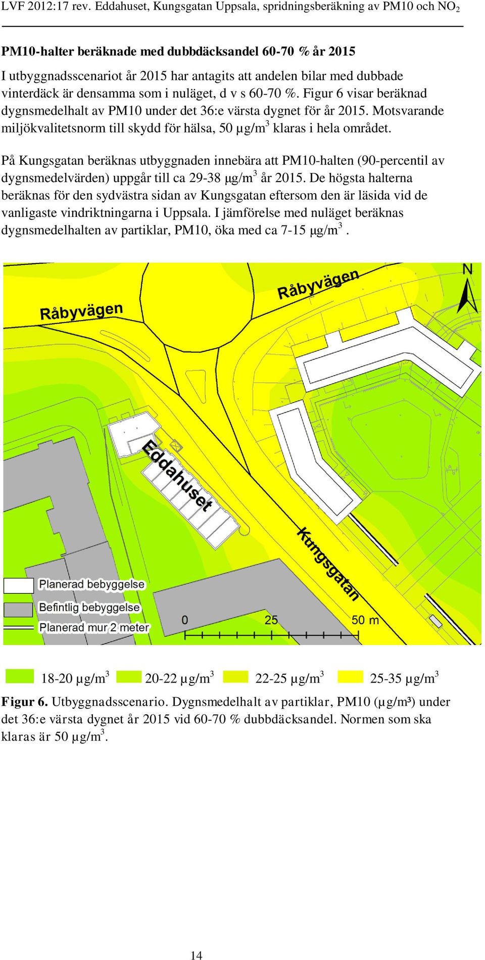 På Kungsgatan beräknas utbyggnaden innebära att PM10-halten (90-percentil av dygnsmedelvärden) uppgår till ca 29-38 μg/m 3 år 2015.