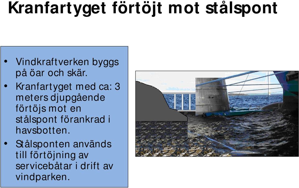 Kranfartyget med ca: 3 meters djupgående förtöjs mot en