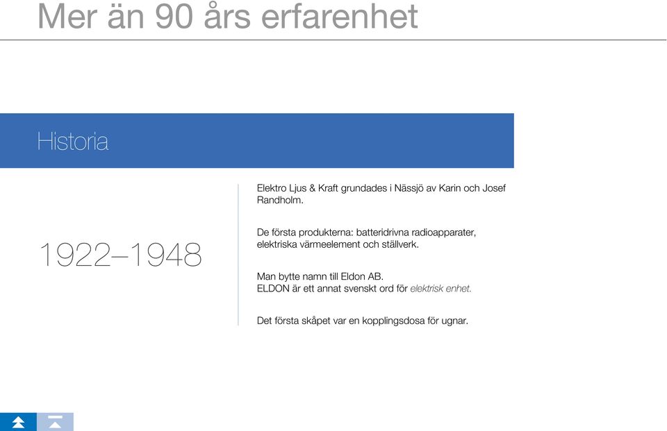 1922 1948 De första produkterna: batteridrivna radioapparater, elektriska