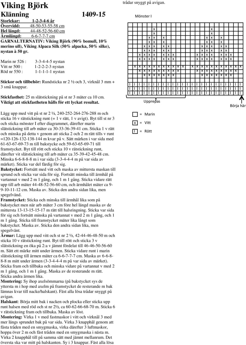 Lägg upp med vitt på st nr 2 ½, 240-252-264-276-288 m och sticka 16 v rätstickning runt (= 1 v rätt, 1 v avigt).