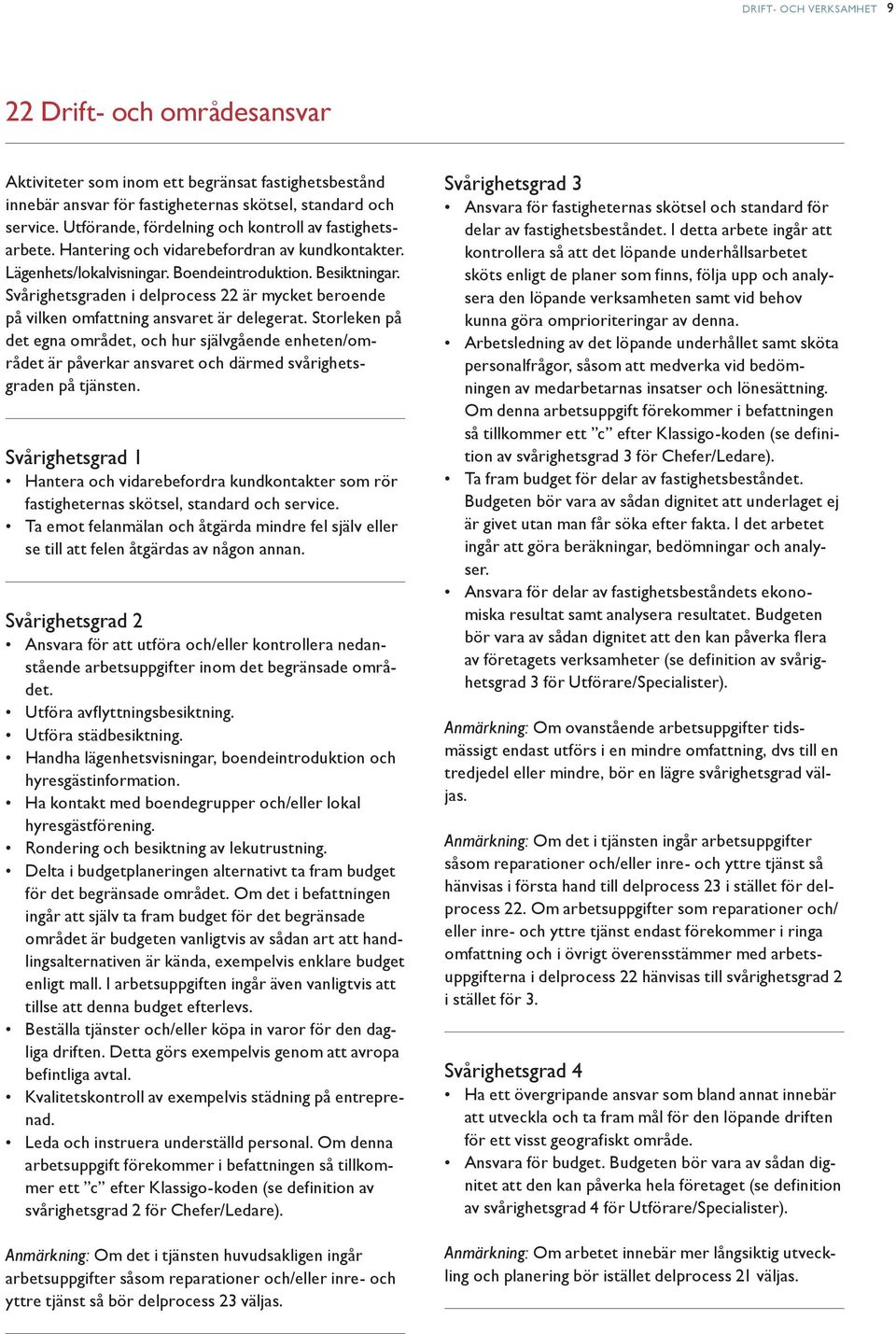 Svårighetsgraden i delprocess 22 är mycket beroende på vilken omfattning ansvaret är delegerat.