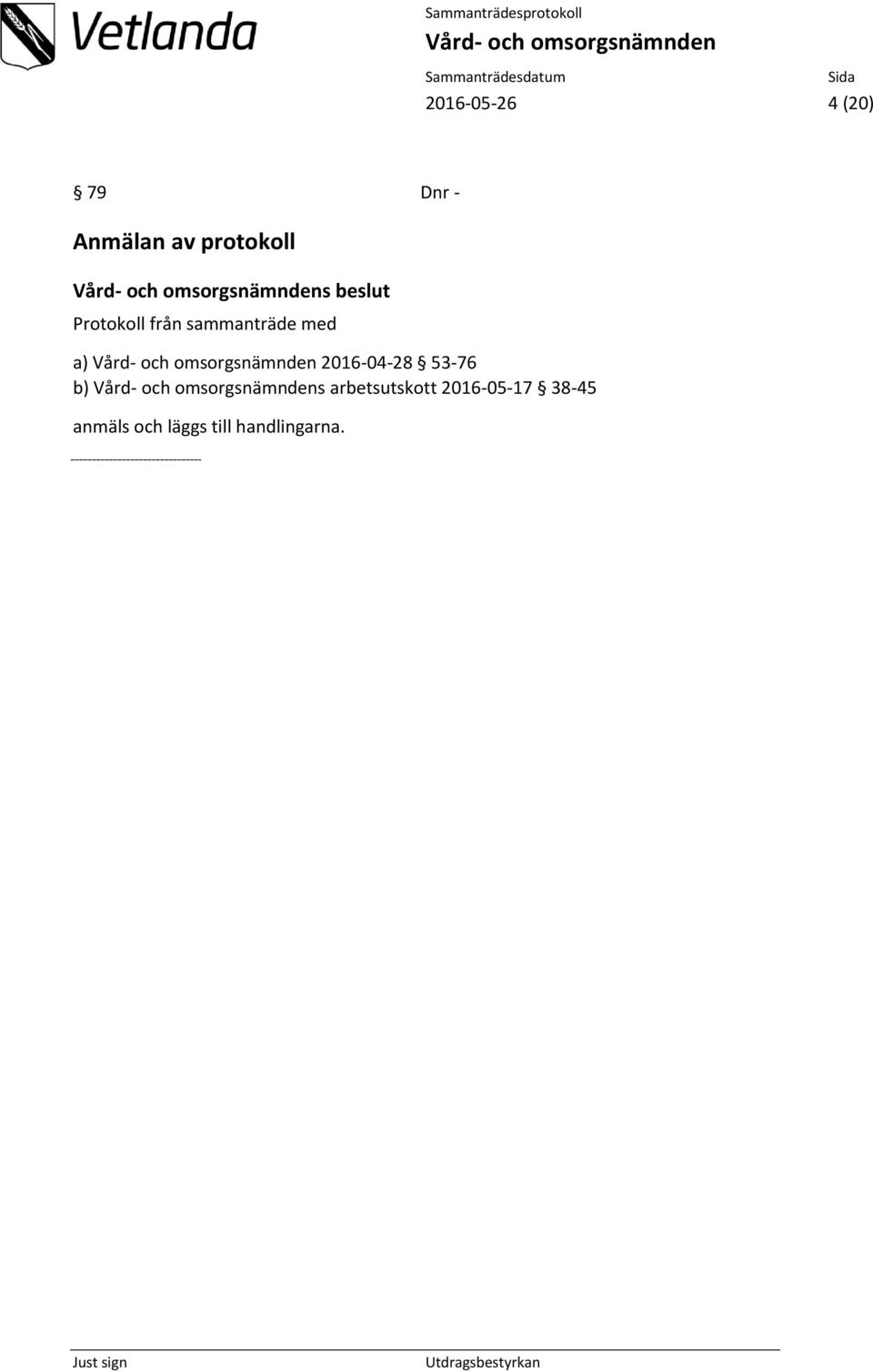 sammanträde med a) 2016-04-28 53-76 b) s