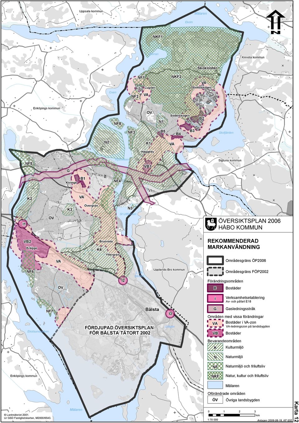 förändringar Bostäder i VA-zon VA VA-ledningszon på landsbygden Bostäder VB Bevarandeområden K Kulturmiljö N Naturmiljö Naturmiljö och friluftsliv NF