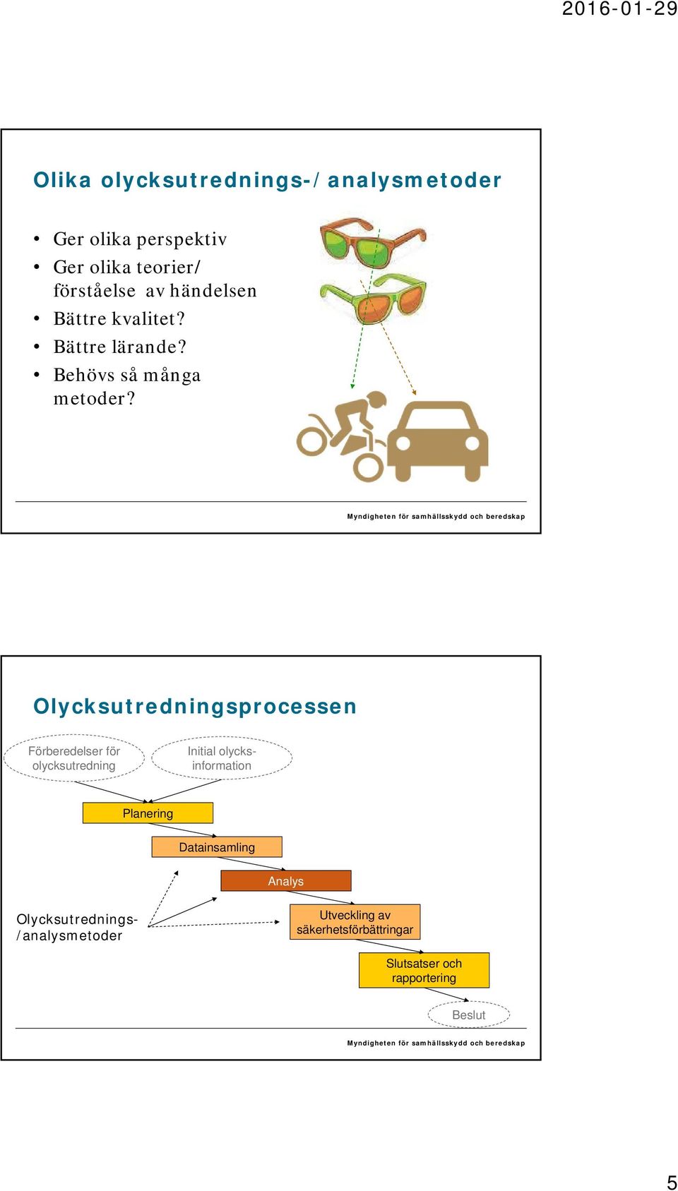 Myndigheten för samhällsskydd och beredskap Olycksutredningsprocessen Förberedelser för olycksutredning Planering