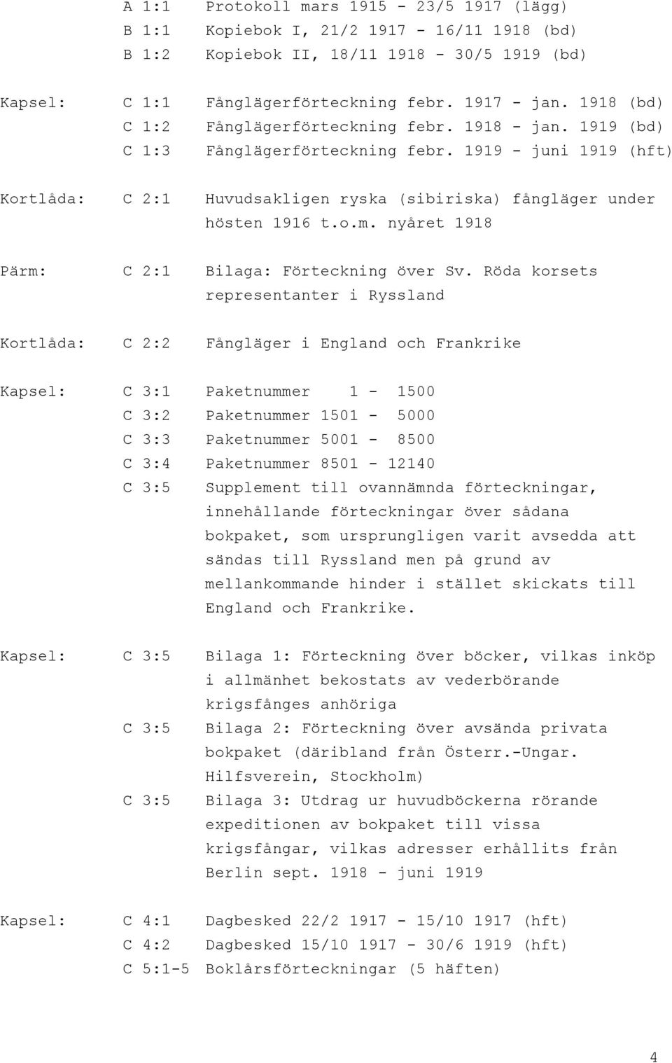 nyåret 1918 Pärm: C 2:1 Bilaga: Förteckning över Sv.