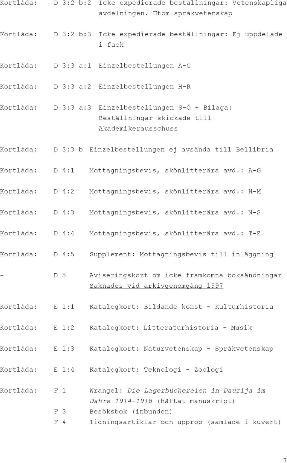 Beställningar skickade till Akademikerausschuss D 3:3 b Einzelbestellungen ej avsända till Bellibria D 4:1 Mottagningsbevis, skönlitterära avd.: A-G D 4:2 Mottagningsbevis, skönlitterära avd.