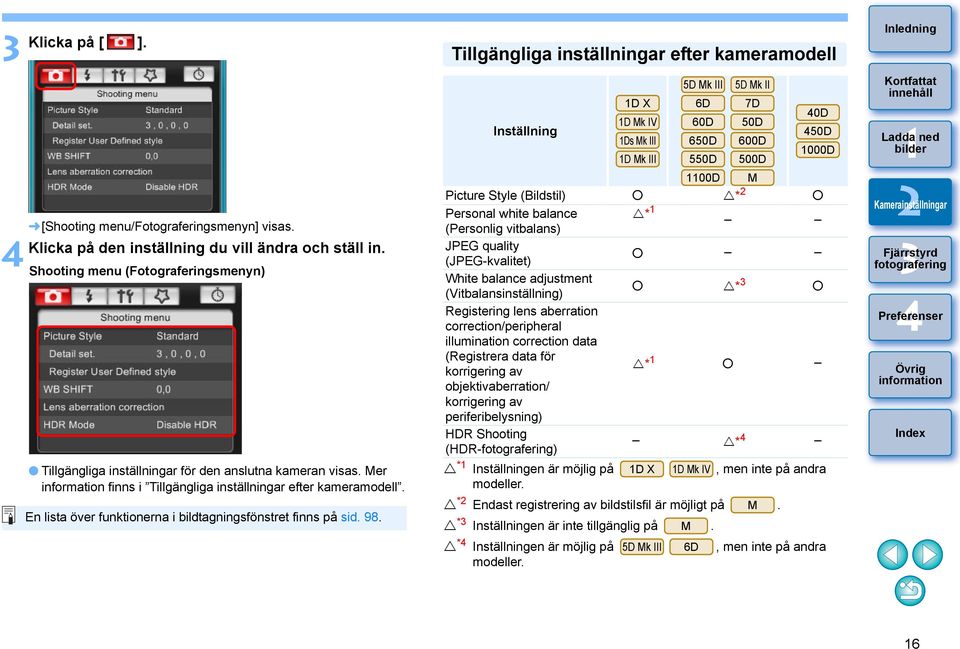 En lista över funktionerna i bildtagningsfönstret finns på sid. 98.