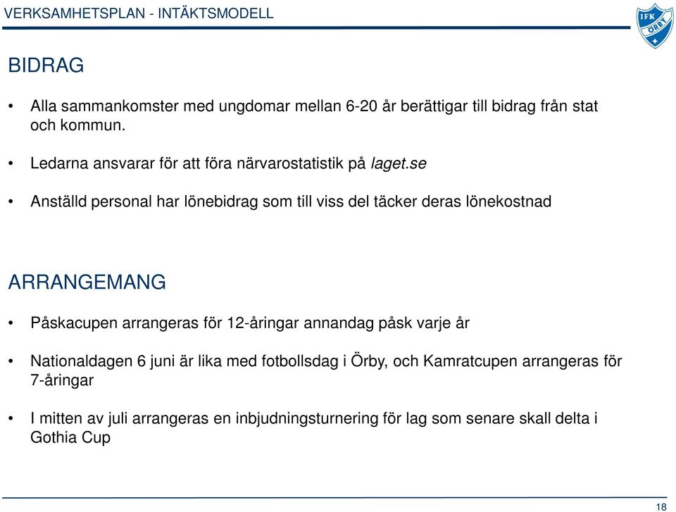 se Anställd personal har lönebidrag som till viss del täcker deras lönekostnad ARRANGEMANG Påskacupen arrangeras för 12-åringar