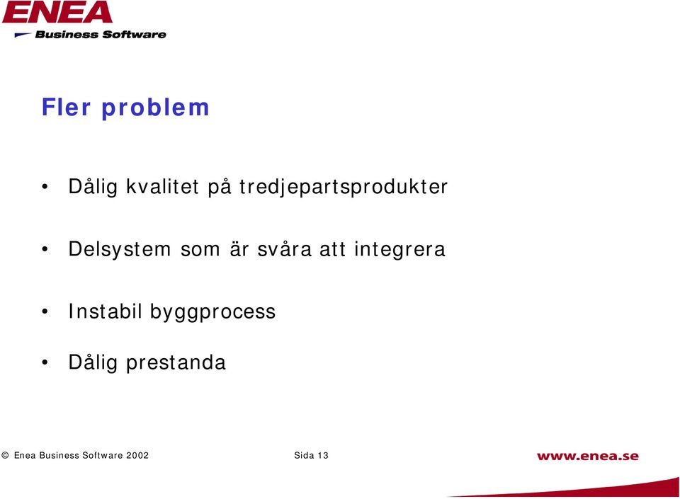 svåra att integrera Instabil byggprocess