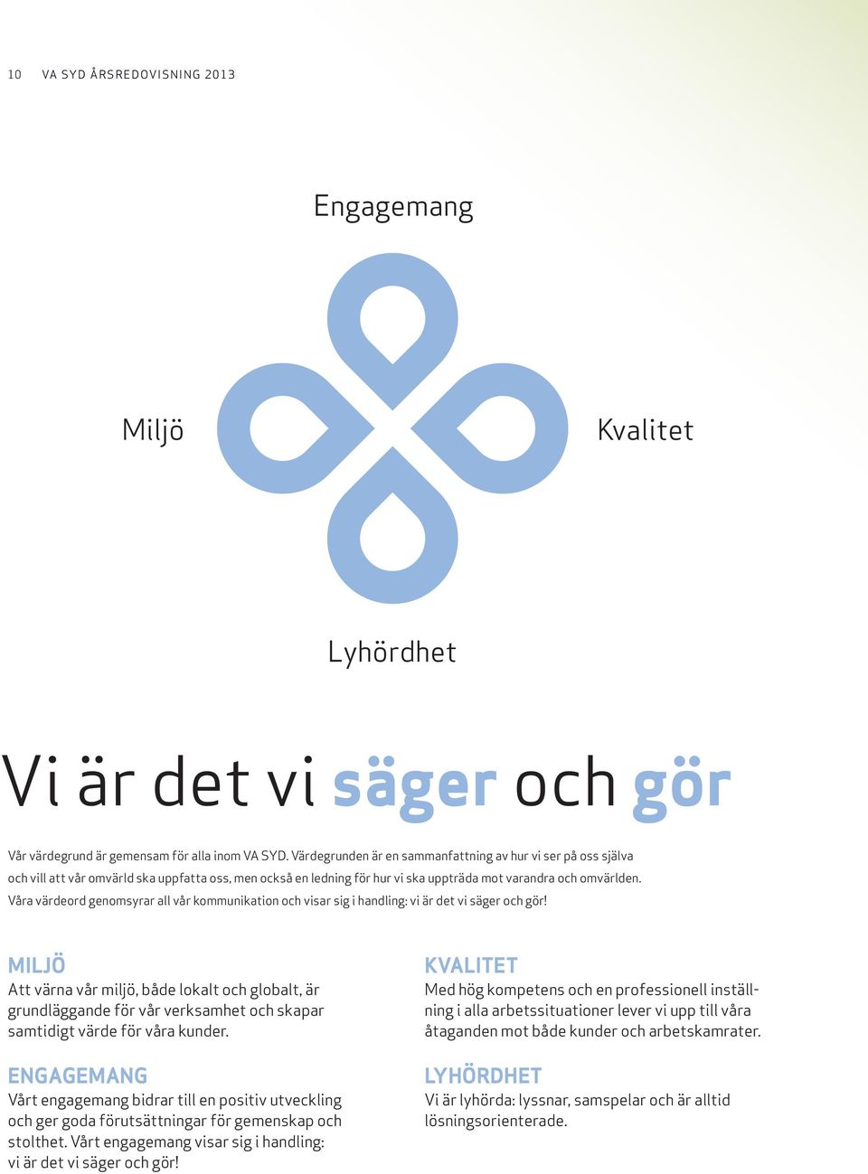Våra värdeord genomsyrar all vår kommunikation och visar sig i handling: vi är det vi säger och gör!