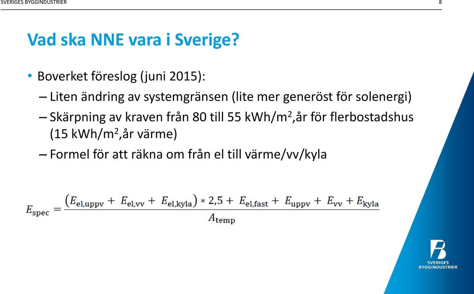 generöst för solenergi) Skärpning av kraven från 80 till 55 kwh/m 2,år