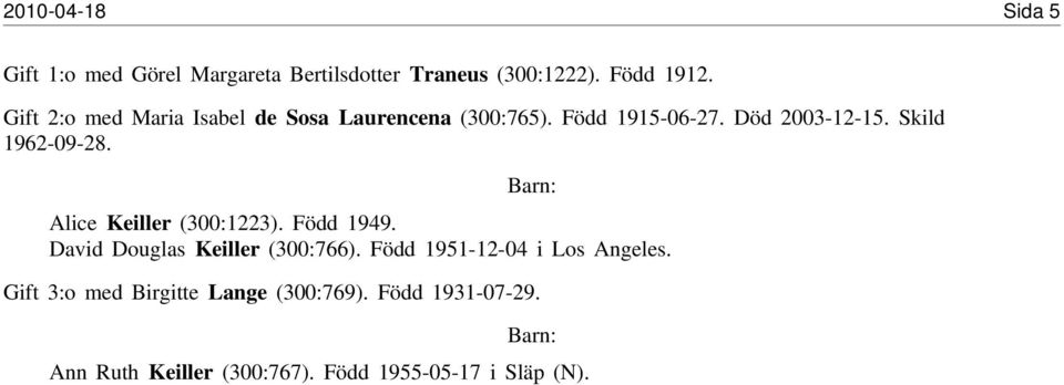 Skild 1962-09-28. Alice Keiller (300:1223). Född 1949. David Douglas Keiller (300:766).