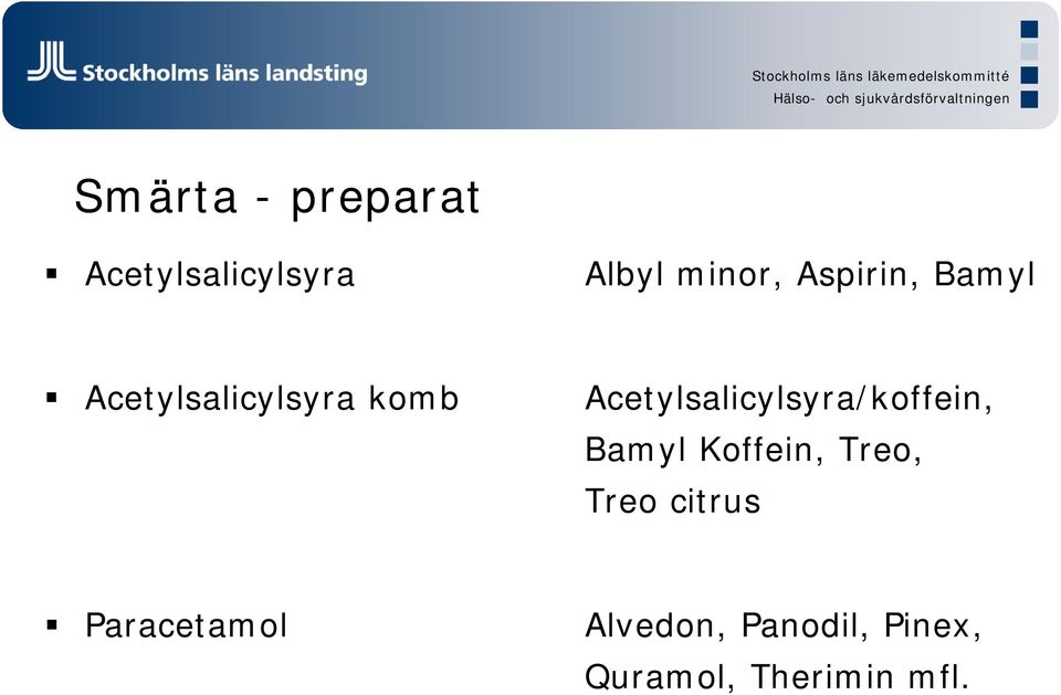 Acetylsalicylsyra/koffein, Bamyl Koffein, Treo,