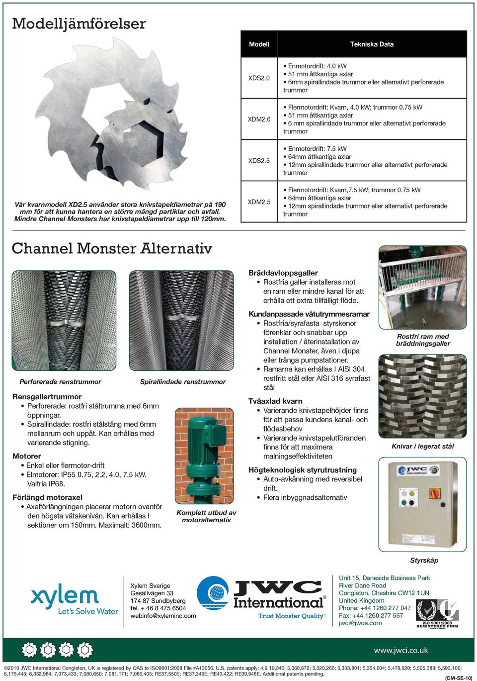 0 Flermotordrift: Kvarn, 4.0 kw; truor 0.75 kw 51 åttkantiga axlar 6 spirallindade truor eller alternativt perforerade truor XDS2.5 Enmotordrift: 7.