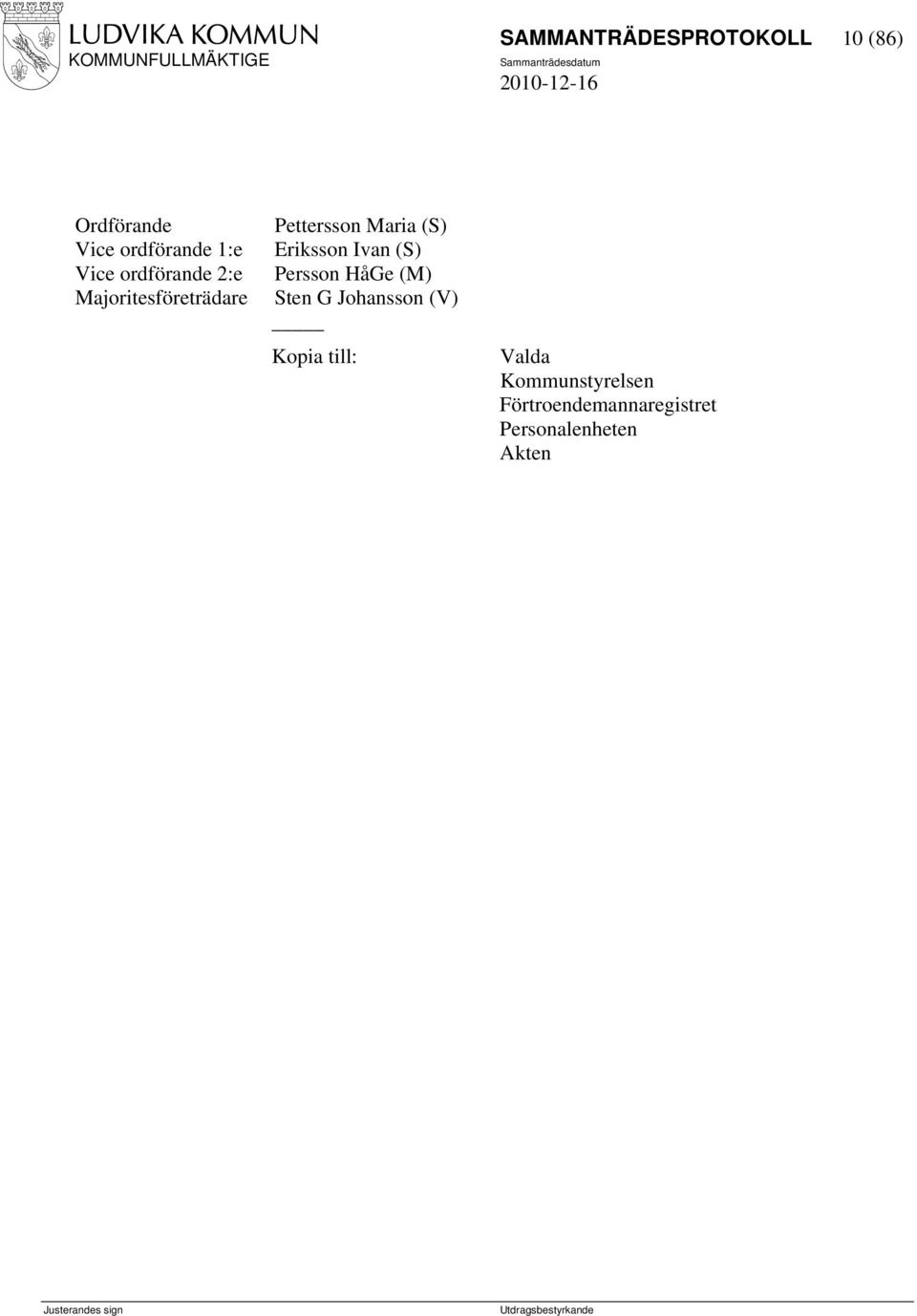 Majoritesföreträdare Pettersson Maria (S) Eriksson