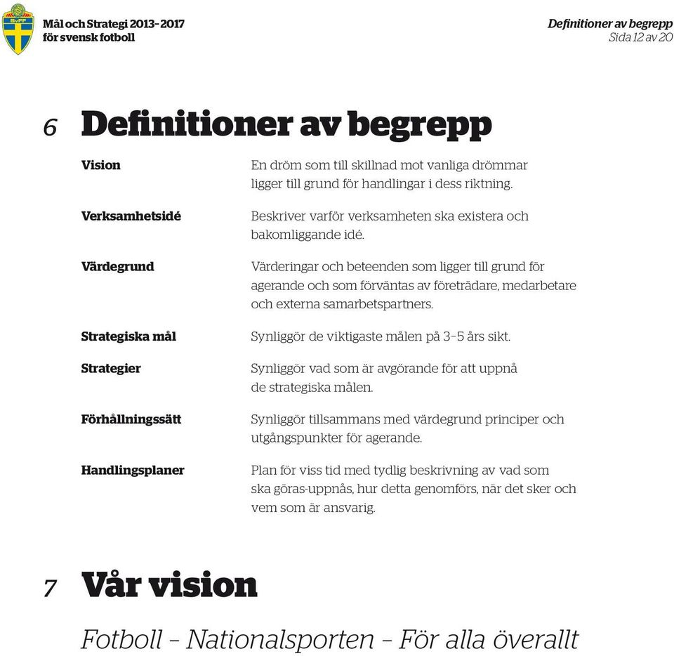 Värderingar och beteenden som ligger till grund för agerande och som förväntas av företrädare, medarbetare och externa samarbetspartners. Synliggör de viktigaste målen på 3 5 års sikt.