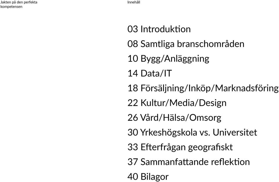Försäljning/Inköp/Marknadsföring 22 Kultur/Media/Design 26