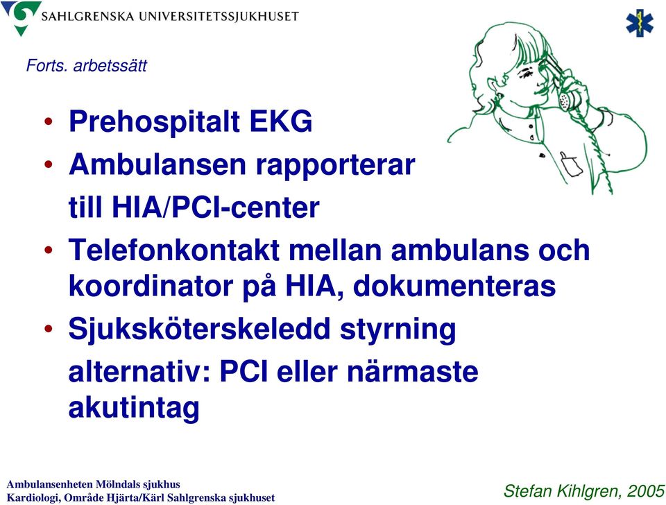 till HIA/PCI-center Telefonkontakt mellan ambulans