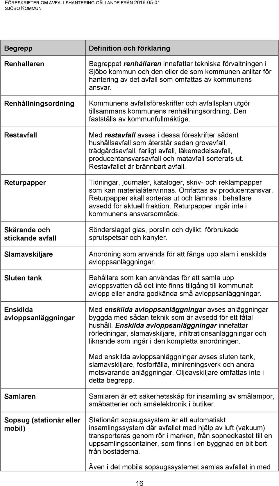 Kommunens avfallsföreskrifter och avfallsplan utgör tillsammans kommunens renhållningsordning. Den fastställs av kommunfullmäktige.