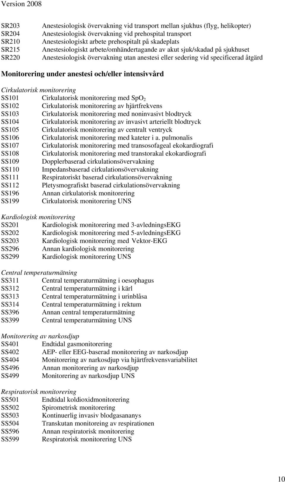 och/eller intensivvård Cirkulatorisk monitorering SS101 Cirkulatorisk monitorering med SpO 2 SS102 Cirkulatorisk monitorering av hjärtfrekvens SS103 Cirkulatorisk monitorering med noninvasivt