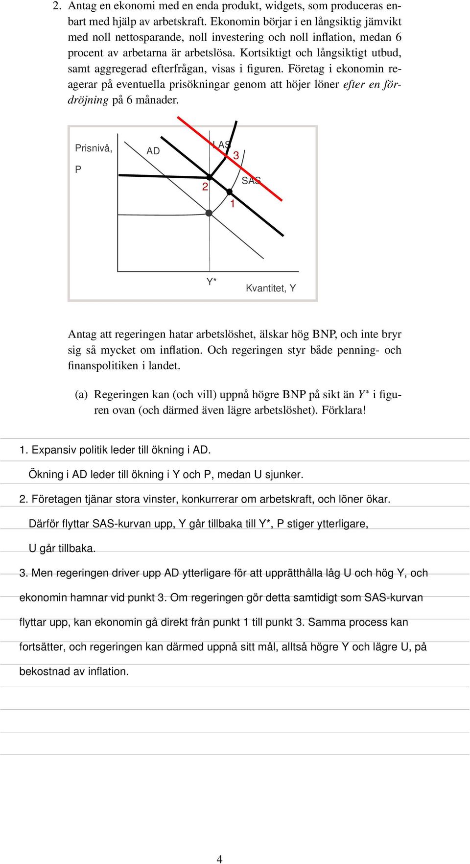 Kortsiktigt och långsiktigt utbud, samt aggregerad efterfrågan, visas i figuren.