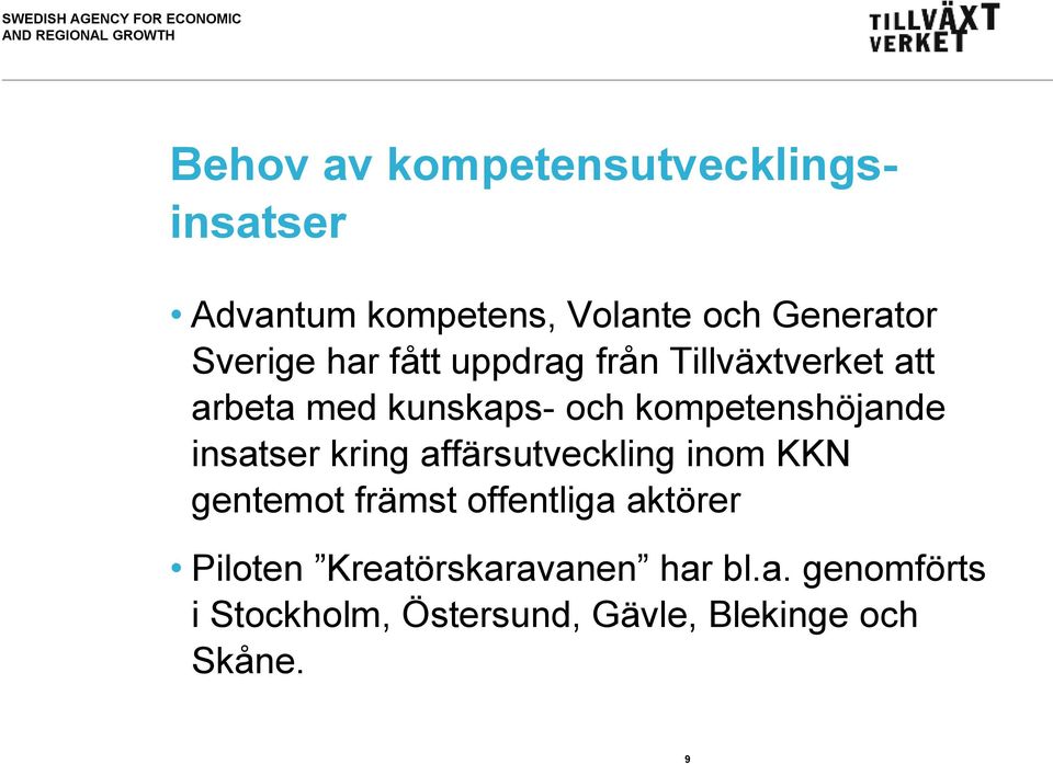 kompetenshöjande insatser kring affärsutveckling inom KKN gentemot främst offentliga