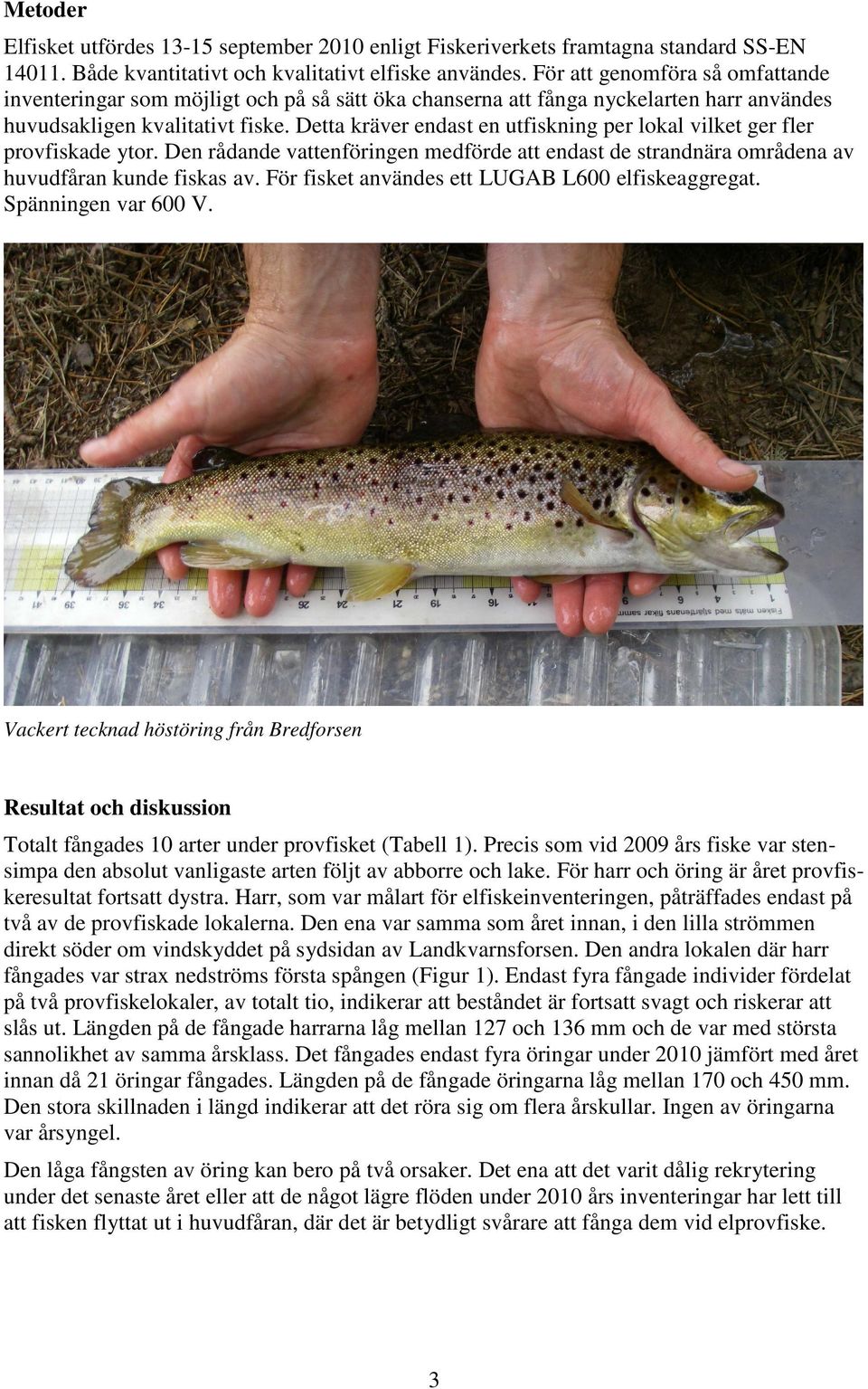 Detta kräver endast en utfiskning per lokal vilket ger fler provfiskade ytor. Den rådande vattenföringen medförde att endast de strandnära områdena av huvudfåran kunde fiskas av.