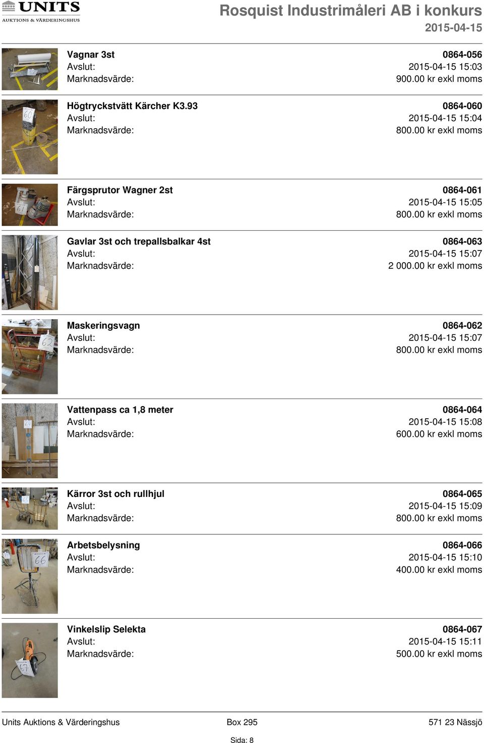 15:07 Maskeringsvagn 0864-062 Avslut: 15:07 Vattenpass ca 1,8 meter 0864-064 Avslut: 15:08 600.
