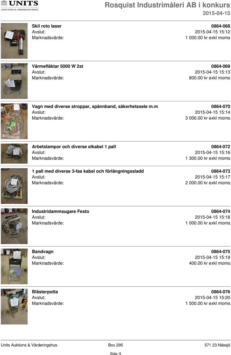 00 kr exkl moms 1 pall med diverse 3-fas kabel och förlängningssladd 0864-073 Avslut: 15:17 Industridammsugare Festo