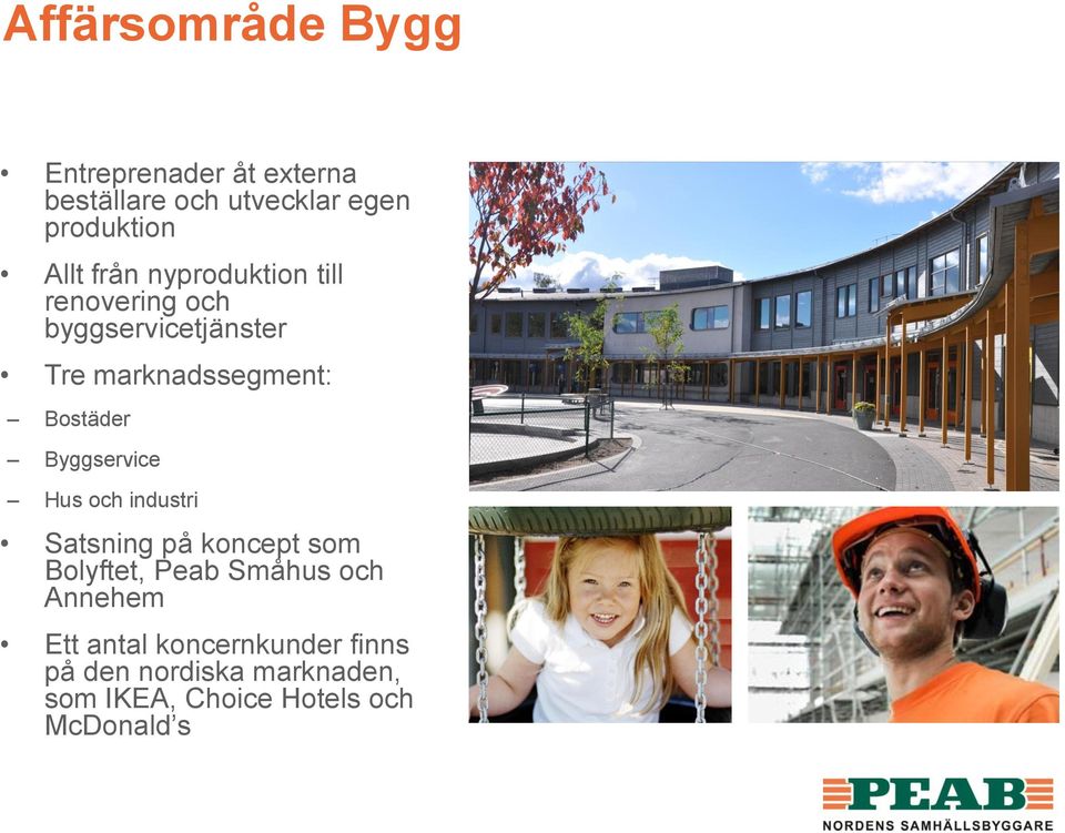 Byggservice Hus och industri Satsning på koncept som Bolyftet, Peab Småhus och Annehem